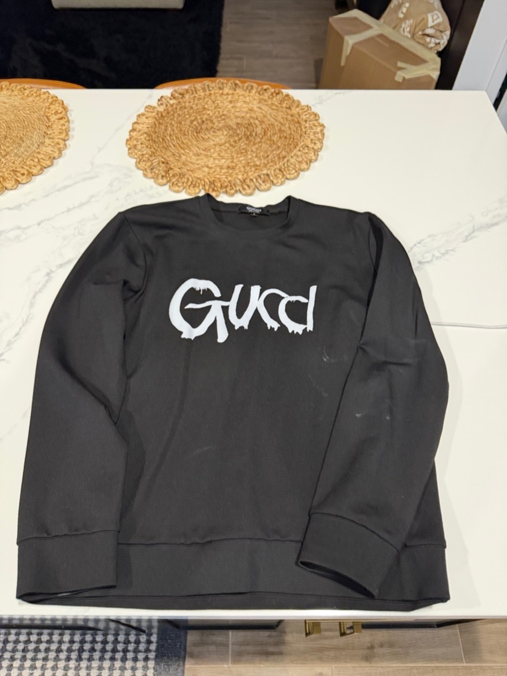 Gucci Black Crewneck Sweater with White Drip Logo